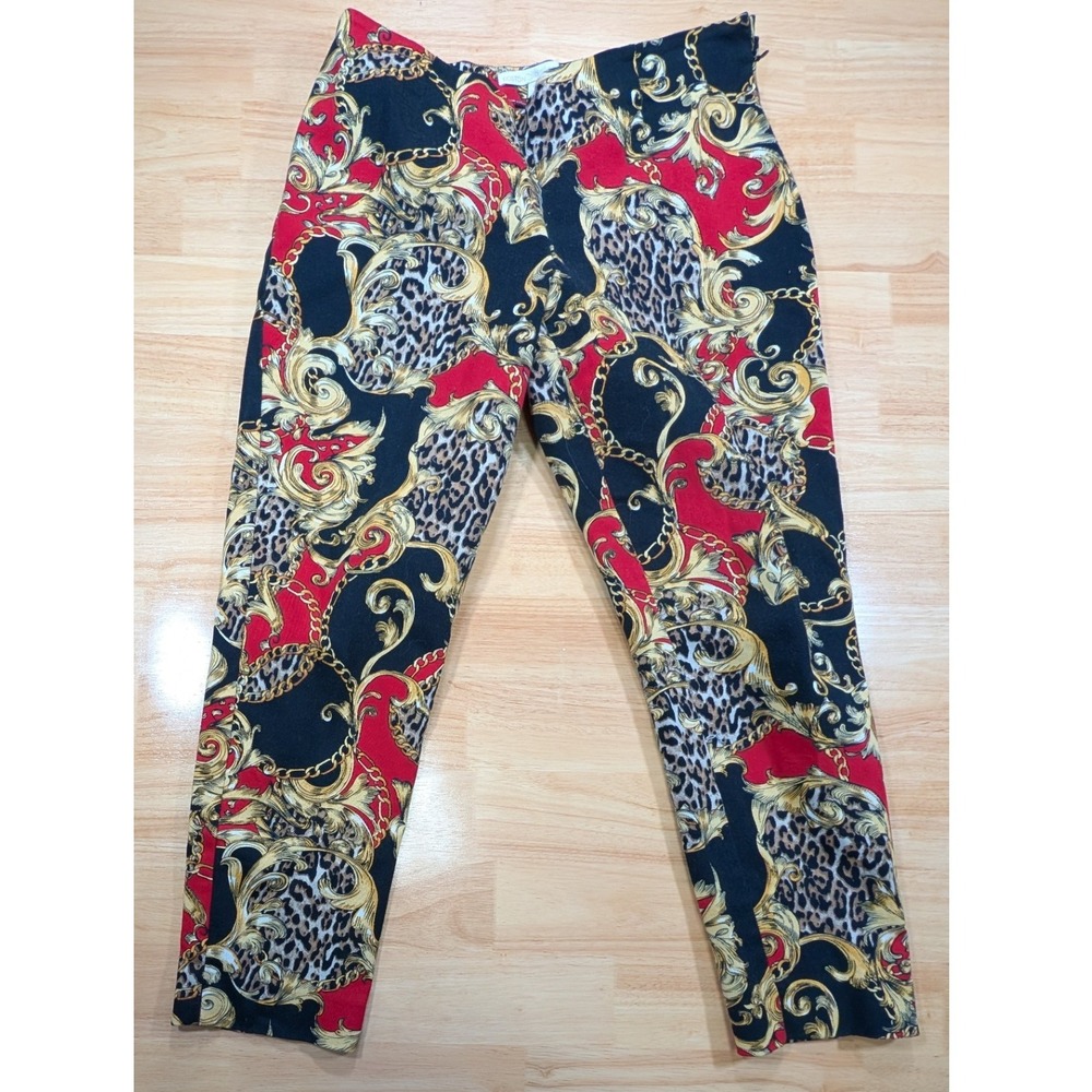 Boston Proper Red Baroque Leopard Chain Print Slim Ankle Pants Size 10 Side Zip